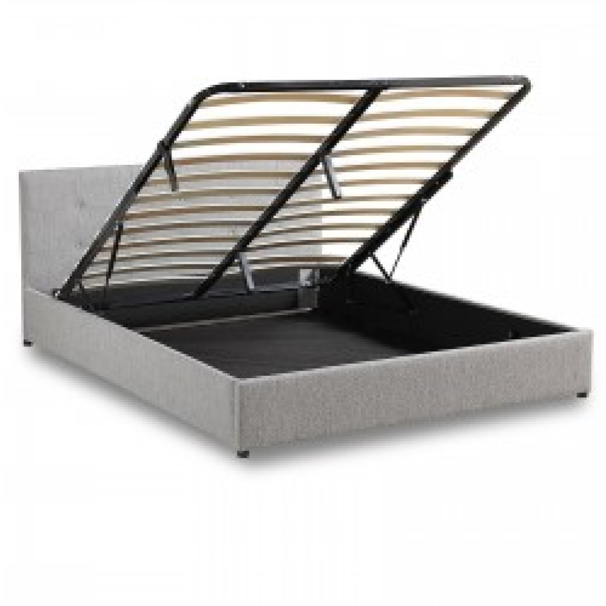 Lit coffre Bouclette| Espace de Stockage jusqu'à 900 L | Grand angle d’ouverture | Tissu | Gris clair