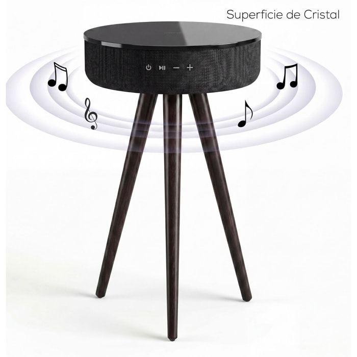 Mesa auxiliar altavoz portátil con sonido de 30W, Bluetooth, base de carga inalámbrica, batería de 2200mAh. Mesilla o mesita para dormitorio o sala de estar - TD Systems SM30B11WGN [Cristal negro]