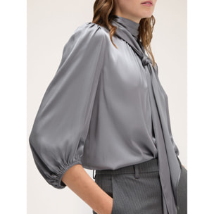 Motivi - Blusa satin con collo a fusciacca - Grigio