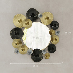 Espejo Decorativo de Pared, Adorno de Pared Metálico con Espejo Decorativo, para Salón, Dormitorio, Pasillo, 84x84 cm, Dorado y Negro