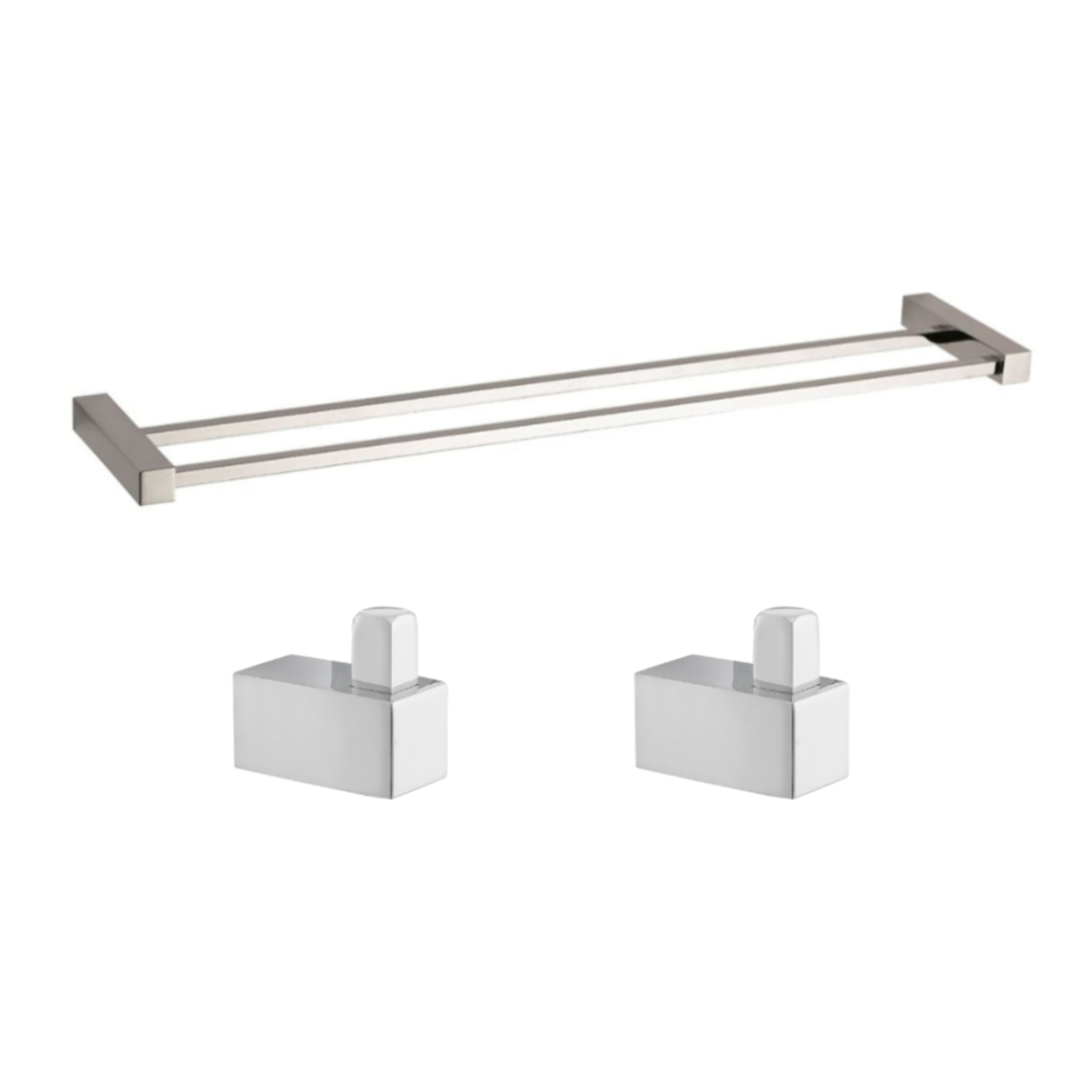 Multi set de deux crochets de salle de bain + porte-serviettes 2 barres, longueur de 60 cm, chrome (ELEMULTI-SET8)