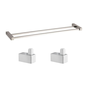 Multi set de deux crochets de salle de bain + porte-serviettes 2 barres, longueur de 60 cm, chrome (ELEMULTI-SET8)
