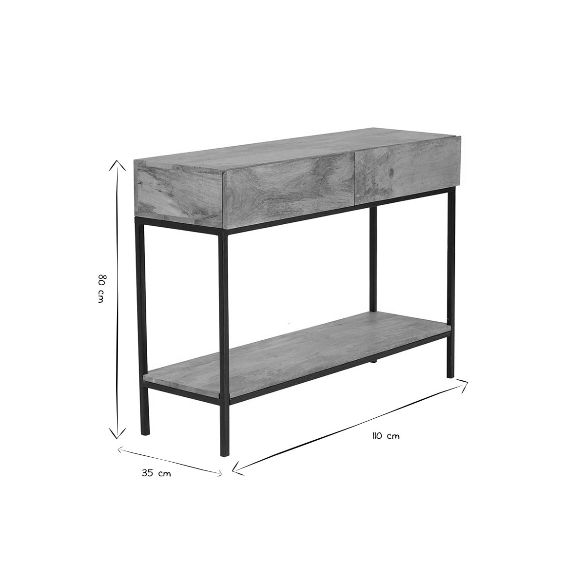 Console industrielle avec rangements 2 tiroirs en bois manguier massif et métal noir L110 cm YPSTER