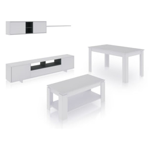 Pack salón con mesa de centro y mesa de comedor Kenzo Max V1A Blanco Brillo - Gris Antracita