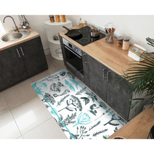 Alfombra de vinilo CERAMIKO, Plantas medicinales turquesa 66x150 cm