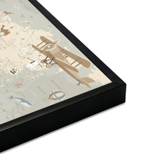 Affiche encadrée carte du monde animaux beige Affiche + cadre en métal - Noir