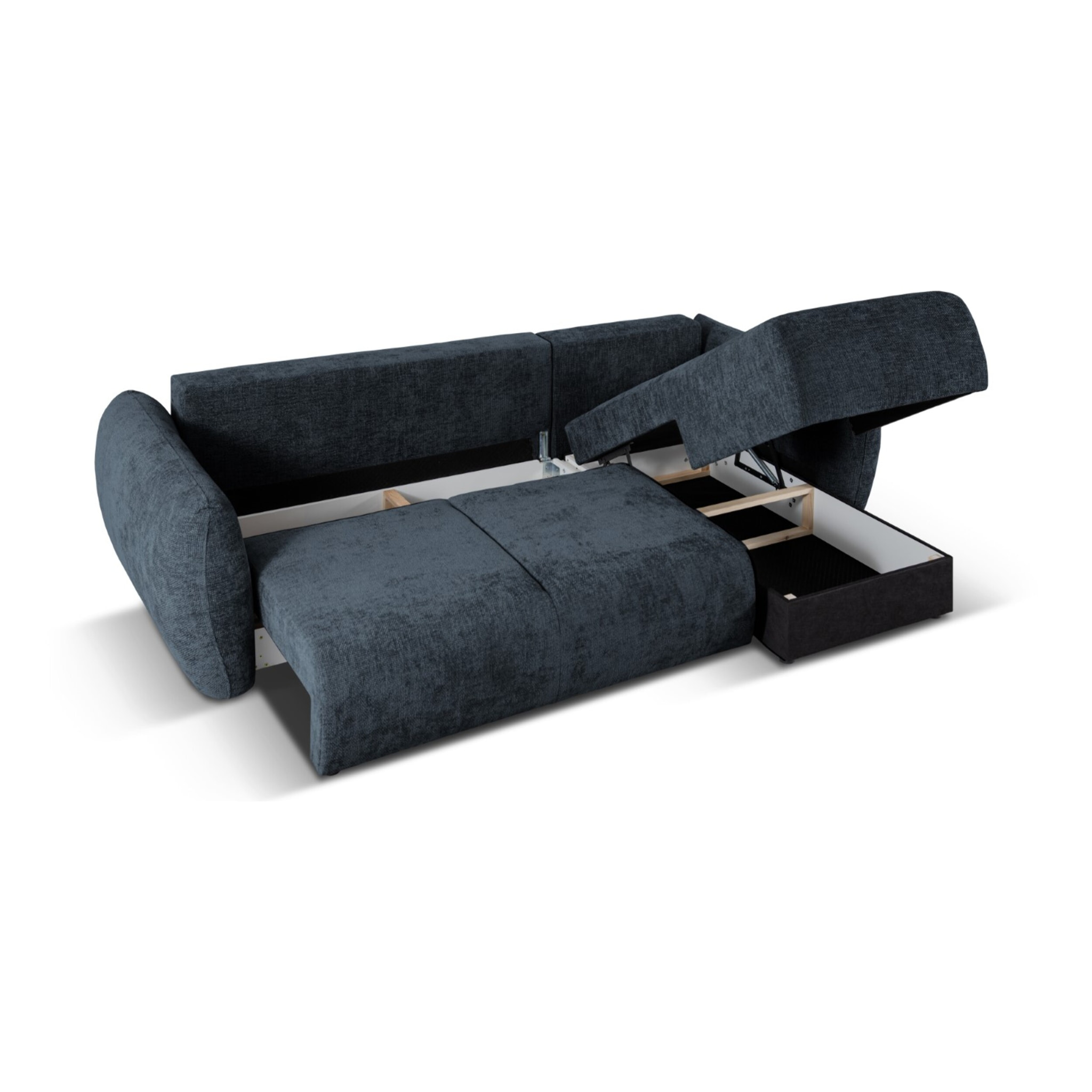 Canapé d'angle droit convertible avec coffre de rangement "Matera" 4 places en chenille bleu roi