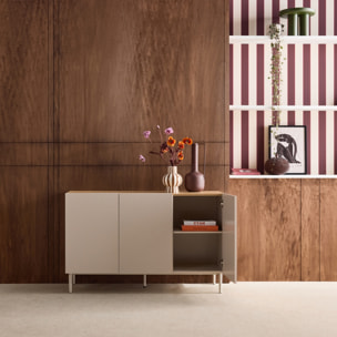 Buffet décor bois piétement métal 3 portes 120cm ASHTON