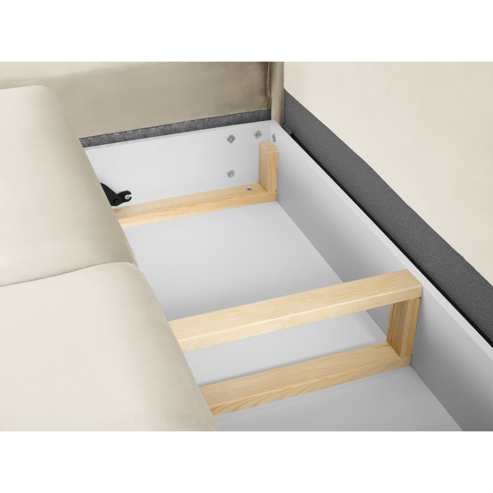 Canapé d'angle gauche convertible avec coffre de rangement "Kyoto" 5 places en velours beige clair