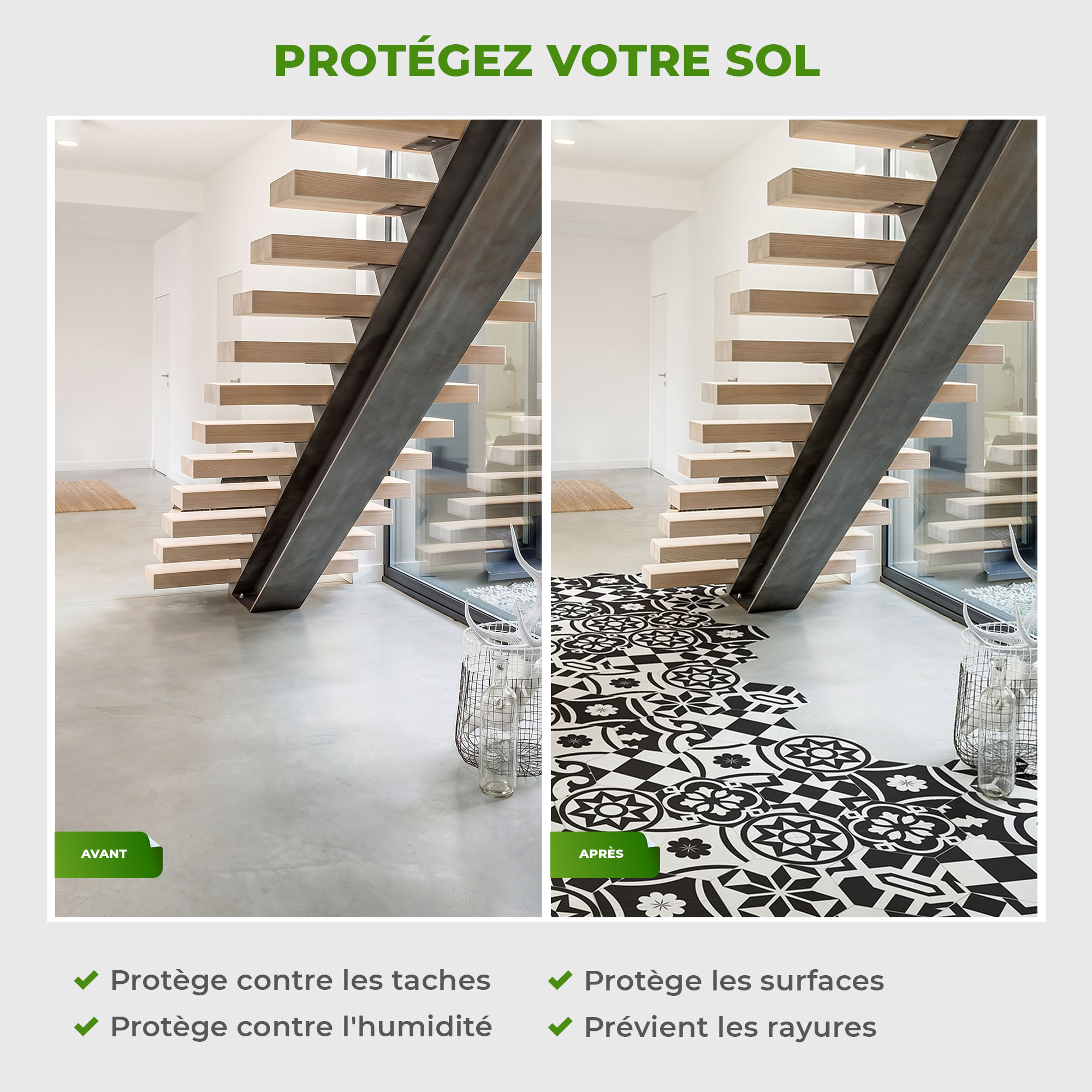 Sticker Sol avec laminat de Protection en Plastique Anti-dérapant | Stickers adhésif Sol - TOMETTES SOL CAVINO -
