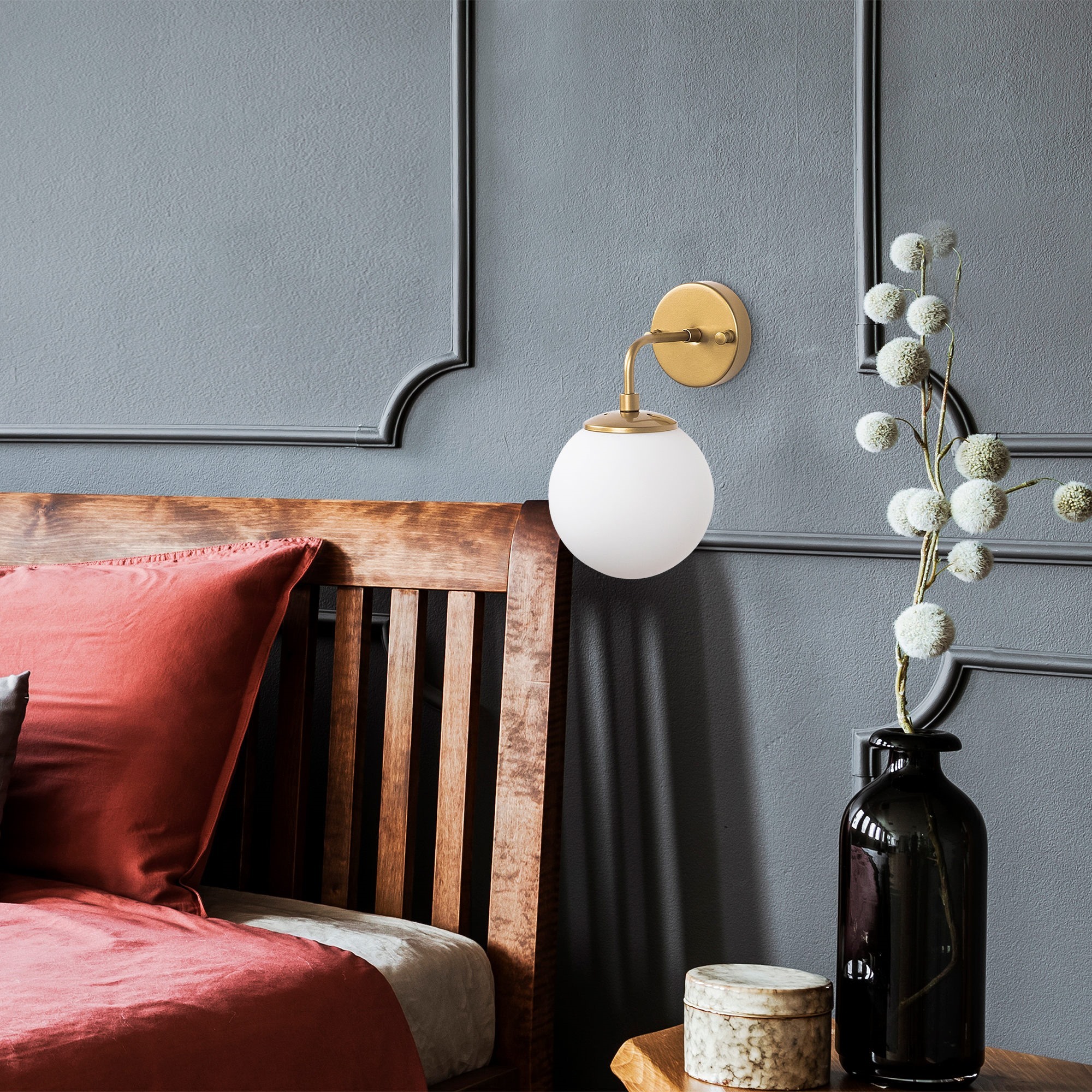 Aplique de pared, 90 grados, blanca, metal , oro, 15x21x27, casquillo E14 Max 40 W