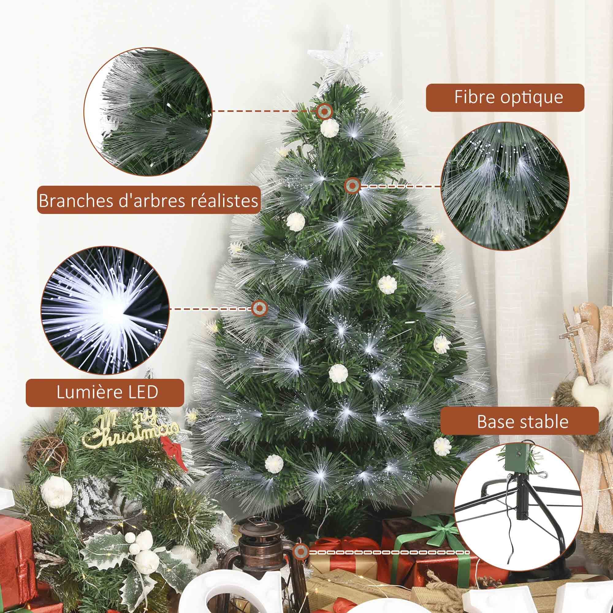 Sapin de Noël artificiel lumineux fibre optique LED 120 cm