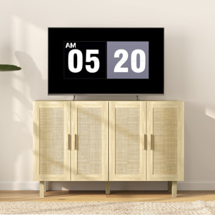 Aparador 4 Puertas de Rejilla de Ratán Aparador para Salón Nórdico con Estantes Ajustables para Comedor Entrada Dormitorio Natural 120x39,5x76 cm