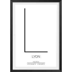 Poster l lyon Affiche + cadre en bois - Noir