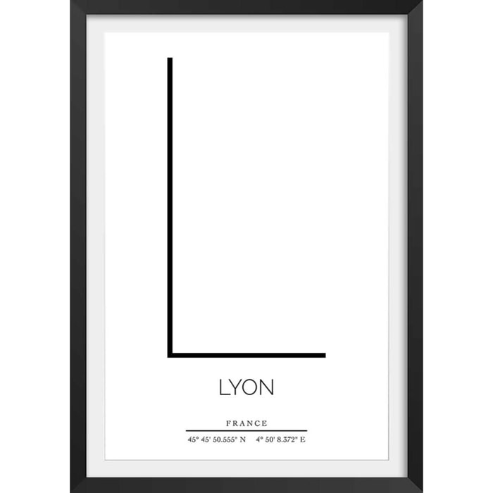 Poster l lyon Affiche + cadre en bois - Noir