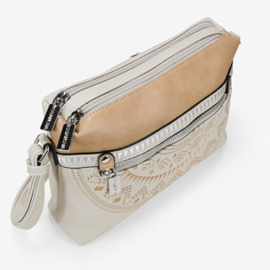Bolso bandolera beige con doble cremallera