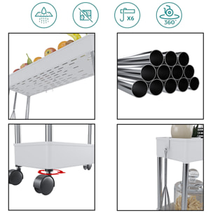 Carrello Portaoggetti 4 Ripiani Mobile Salvaspazio In Plastica Con Ruote Struttura In Acciaio Per Spazi Ridotti Cucina Bagno 40 x 13 x 85 Cm Bianco