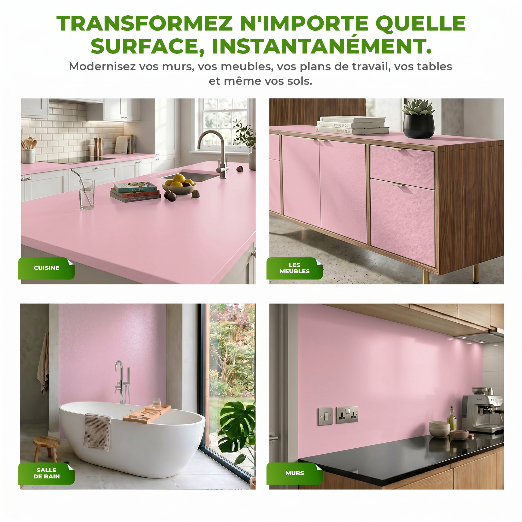 Rouleau adhésif décoratif Vinyle au Mètre - Rose poudre - Sticker Lavable Imperméable Mur Cuisine Meubles