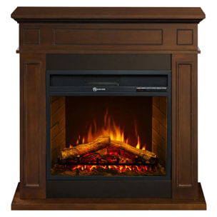 Jefferson - Camino Elettrico da Terra con Effetto Fiamma 89,5x90,5x28 cm in Legno Noce