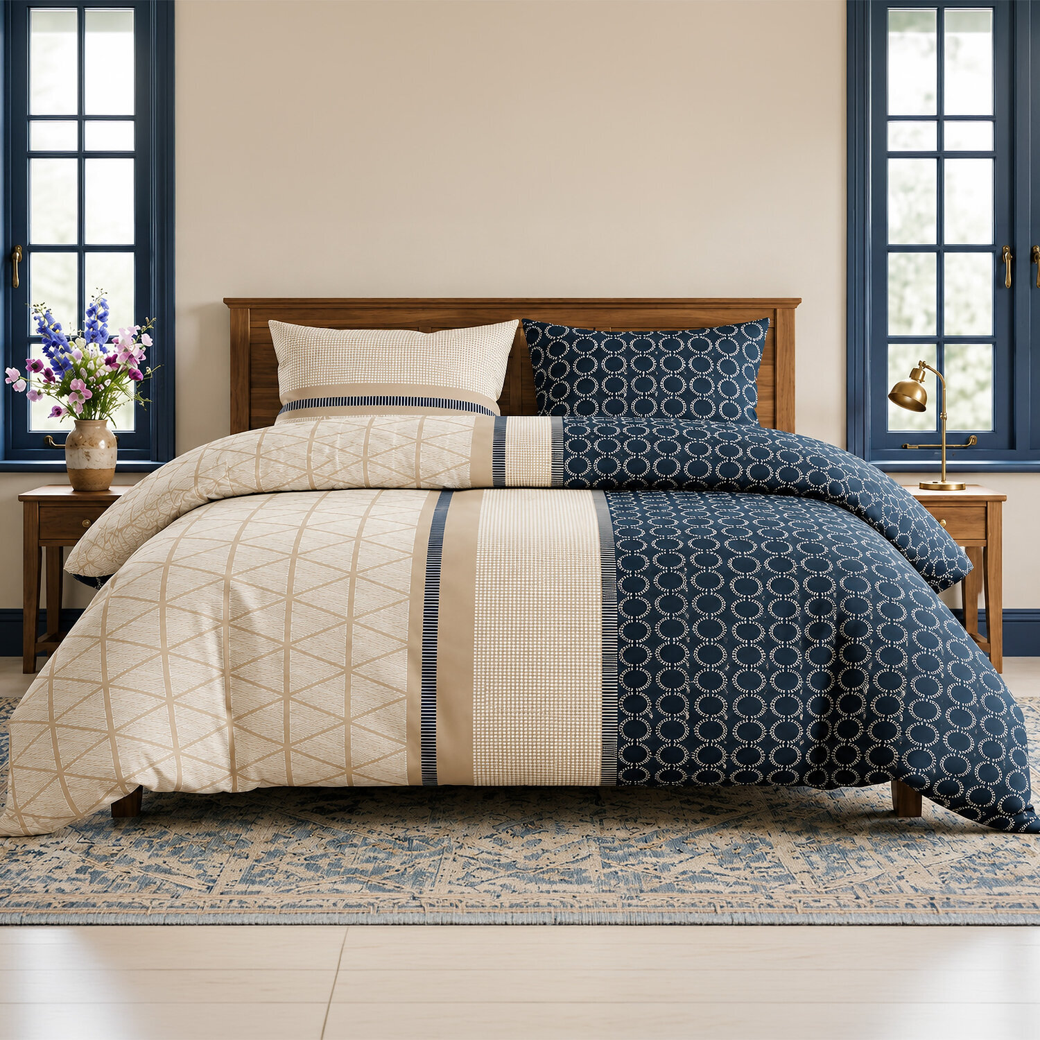 Parure housse de couette imprimé 100% coton - nairobi - beige
