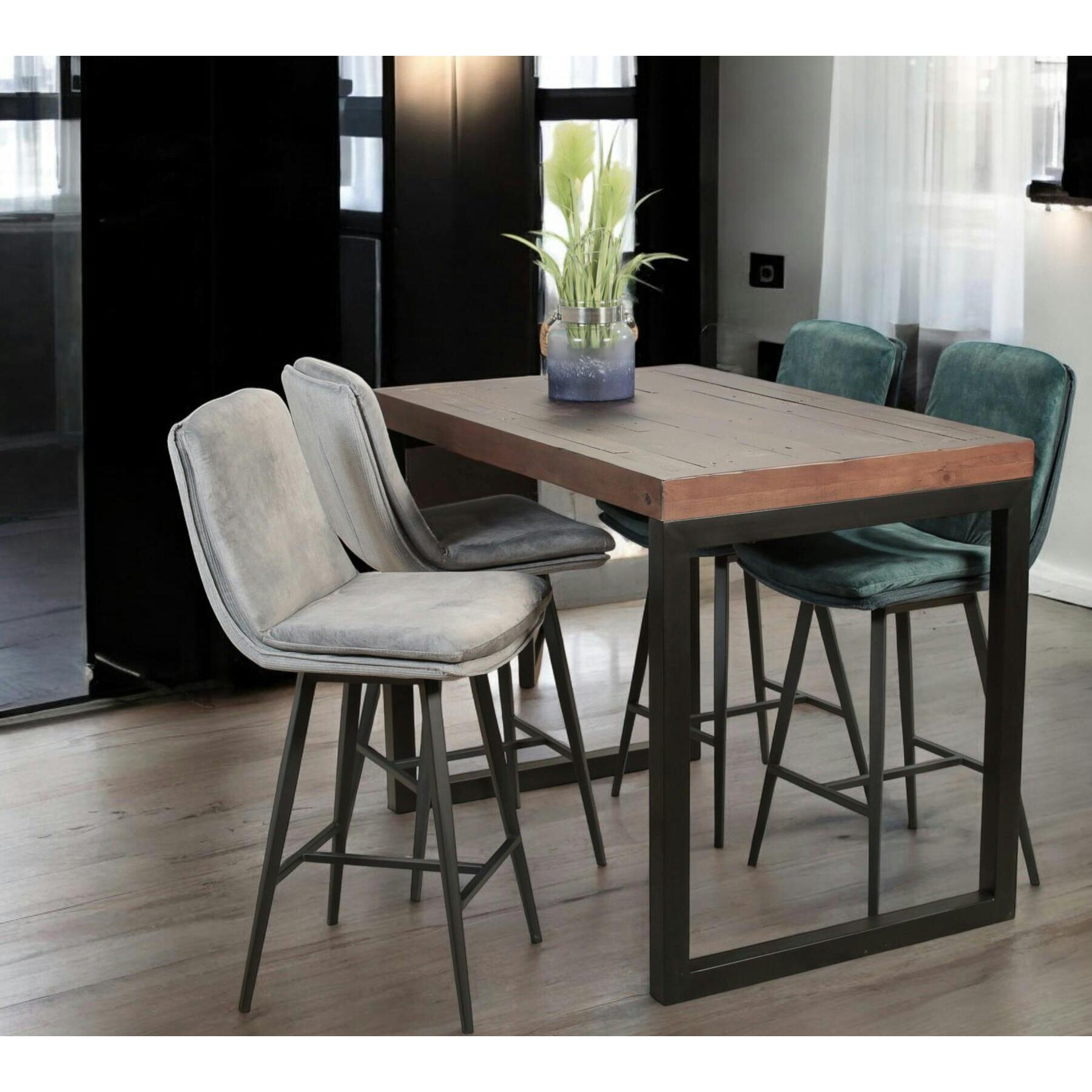 Chaise de bar en velours gris (lot de 2) OKA