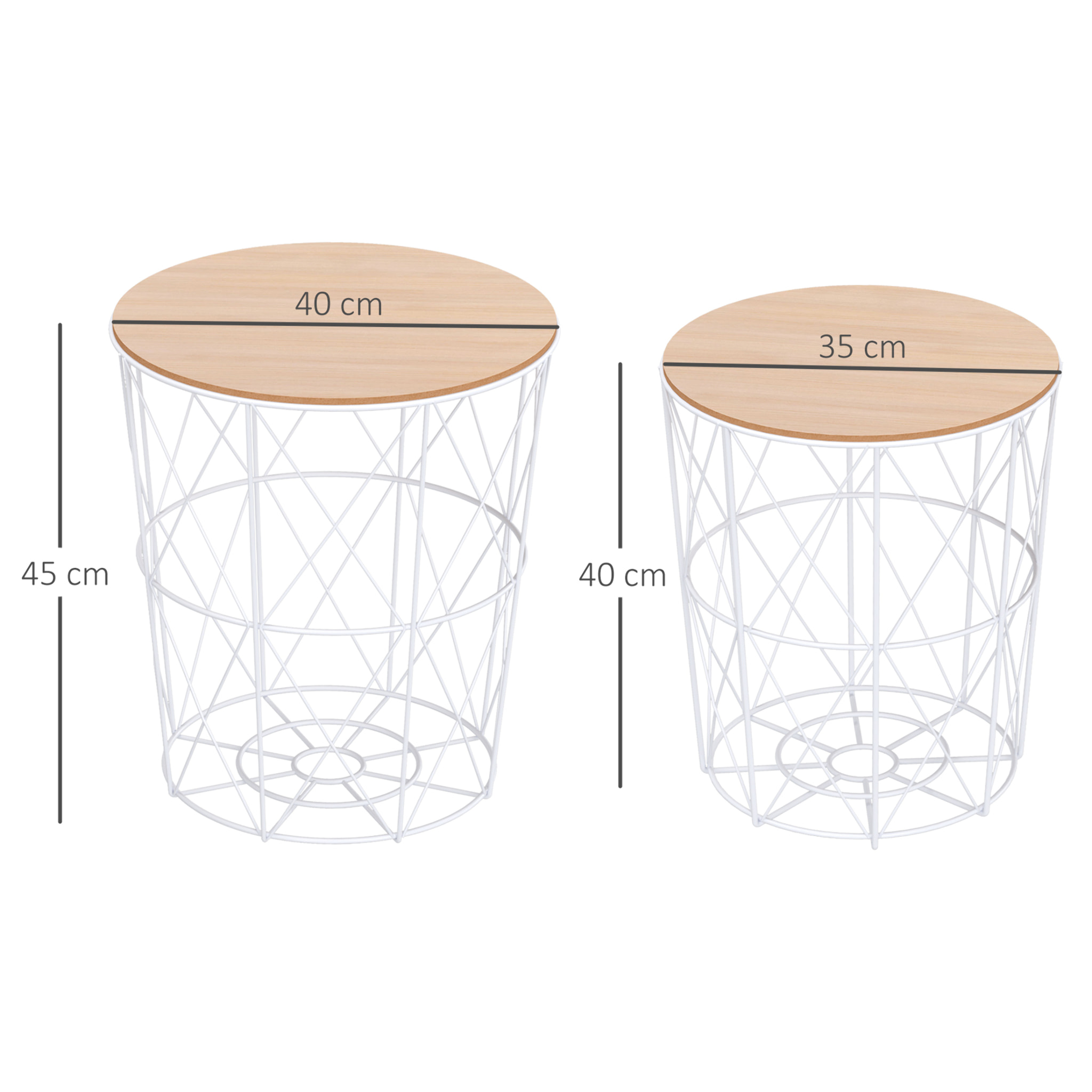 Set 2 Mesita de Café con Tapa Extraíble de Madera Blanco