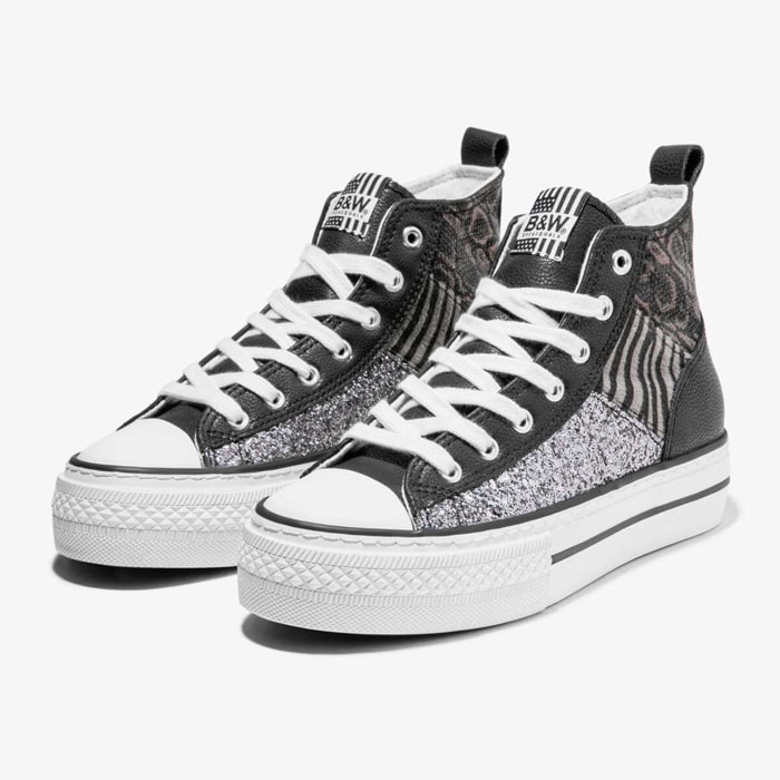 Zapatillas Altas de Plataforma con Estampado de Cebra Negro