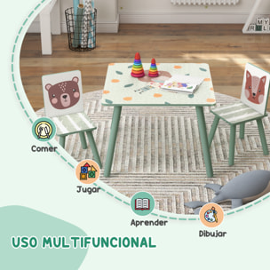 Mesa y Sillas Infantiles de 3 Piezas Mesa Infantil con 2 Sillas Juego de Muebles para Actividades para Niños de 3-8 Años para Dormitorio Sala de Juegos Verde