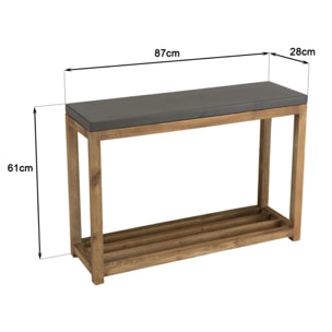 HECTOR - Console rect. PM double plateau effet béton foncé et acacia