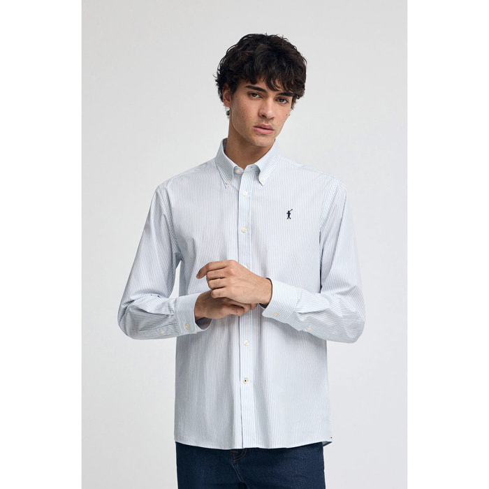 Camicia blu chiaro a righe regular fit con logo Rigby Go