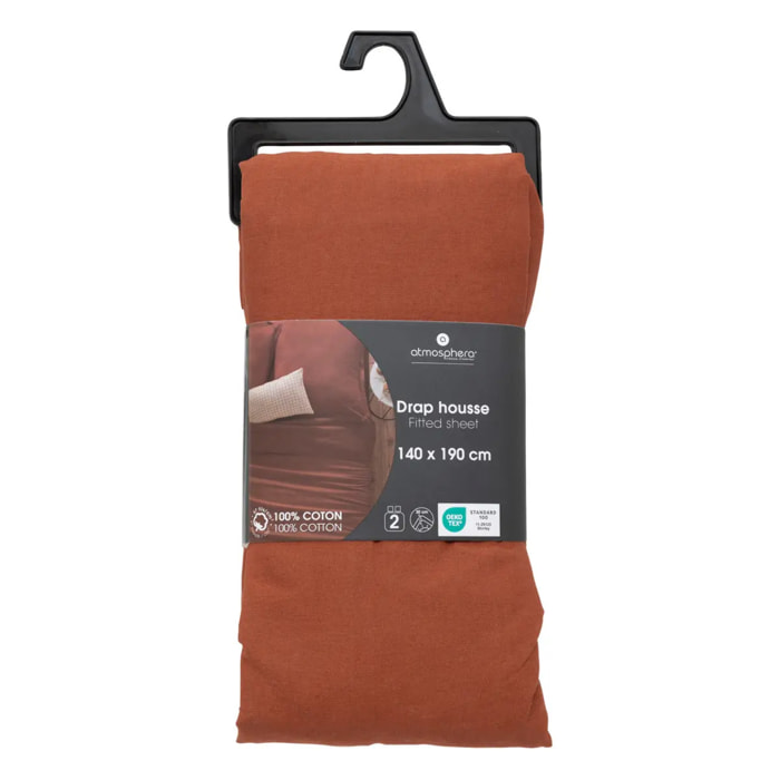 Drap-housse "Carina" en coton 140x190cm rose terracotta