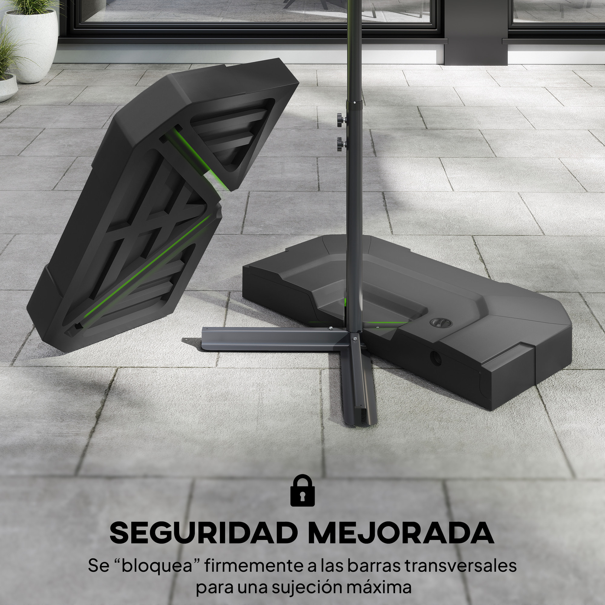 Base para Sombrilla de 2 Piezas, Soporte para Parasol de HDPE Rellenable con Agua 80 kg o Mezcla de Agua y Arena 105 kg, para Jardín, Patio, Terraza, Negro