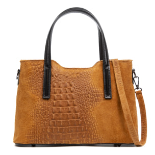 Fiesole bolso tote mujer. Piel auténtica Gamuza grabado cocodrilo.
