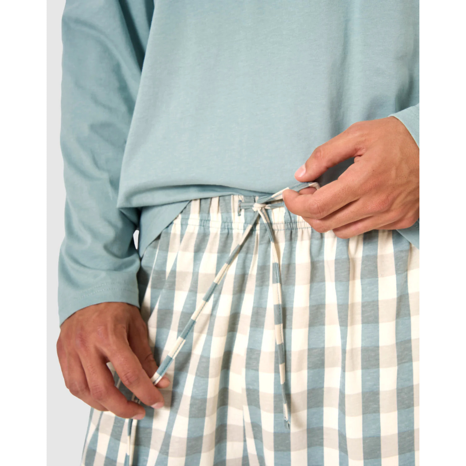 Pijama largo algodón cuadro poli azul
