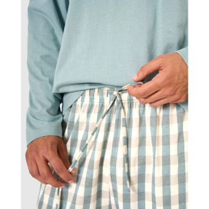 Pijama largo algodón cuadro poli azul