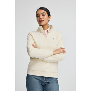 Felpa ecrù con mezza cerniera con logo Rigby Go