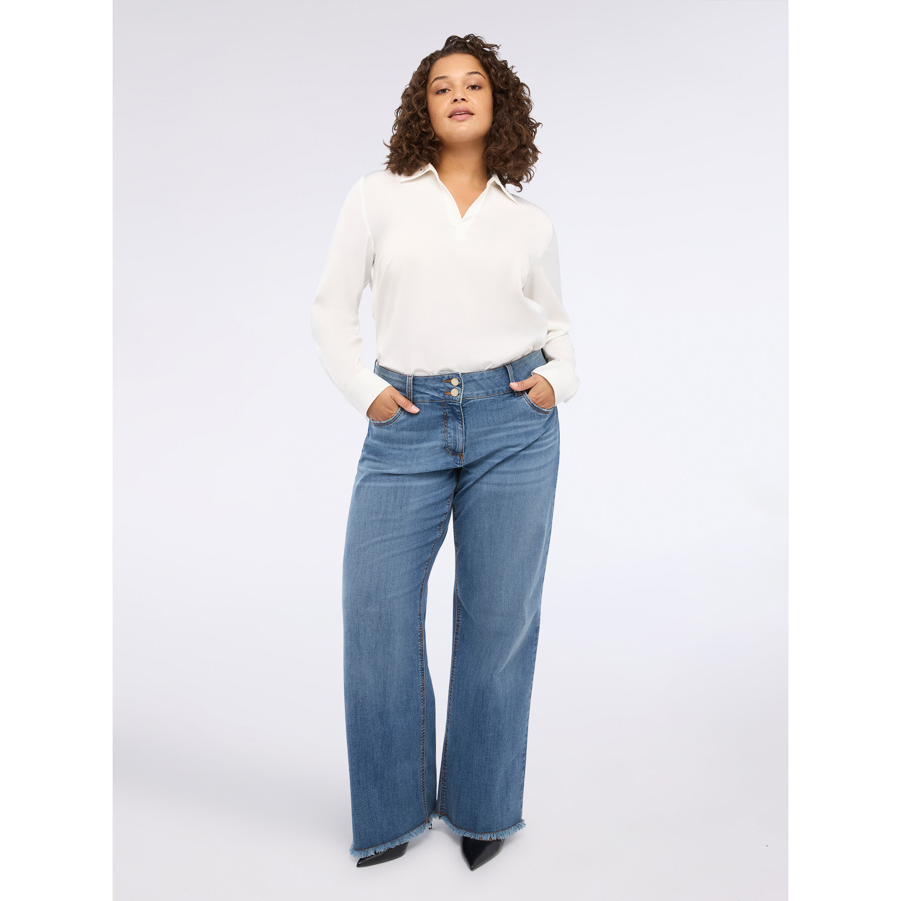 Fiorella Rubino - Camicia collo polo con borchiette - Bianco