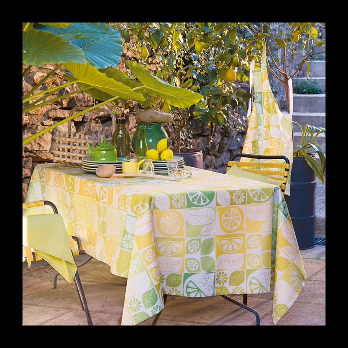 Nappe pur coton motif jacquard jaune Mille citrus fresh