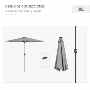 Sombrilla de Jardín Ø265x240 cm Parasol de Terraza con Luces LED Solares Manivela e Impermeable para Piscina Patio Gris Claro