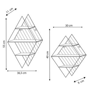 Set de 2 estantes de pared Diamante metal negro y madera de Paulownia