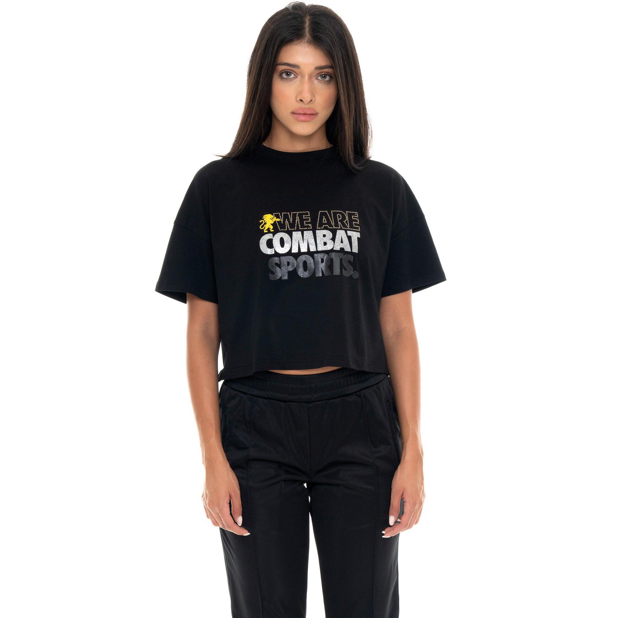 T-shirt donna crop a manica corta, tessuto elasticizzato Leone 1947 Gold Studs