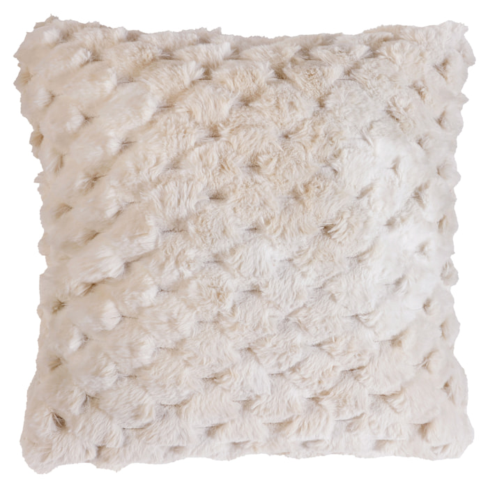 Coussin Imitation Fourrure avec Relief Géométrique - Beige