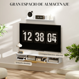 Mueble de Salón Mueble de Comedor con Estante de Pared Mueble de TV Armario Compartimentos Orificios para Cables para Televisión de Pared 120x24x16 cm Blanco