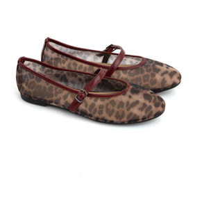 Ballerina leopard mesh con cinturino - VINO