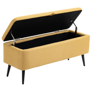 Banc coffre de rangement 2 en 1 dim. 102L x 40l x 39H cm piètement acier noir tissu jaune moutarde