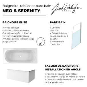 Baignoire droite 180 X 80 Elise acrylique + pare bain volet droite + tablier en angle + vidage
