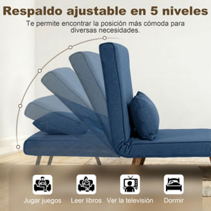 Sofá Cama Individual 3 en 1, Sillón Cama Plegable con Respaldo Ajustable en 5 Posiciones, Asiento Amplio, Almohada Acolchada, Patas de Madera, 72x75x85 cm, Azul Oscuro