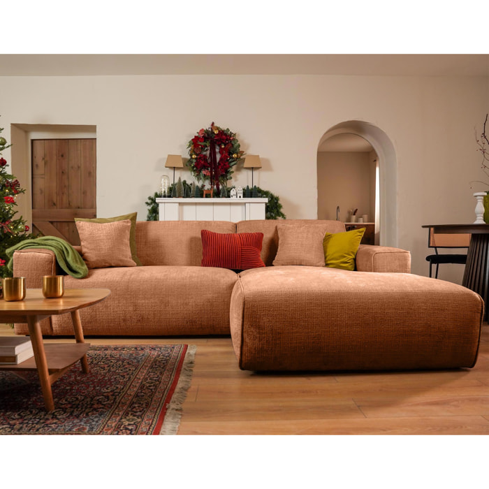 Lison - Canapé d'angle droit 4 places en velours texturé - Terracotta