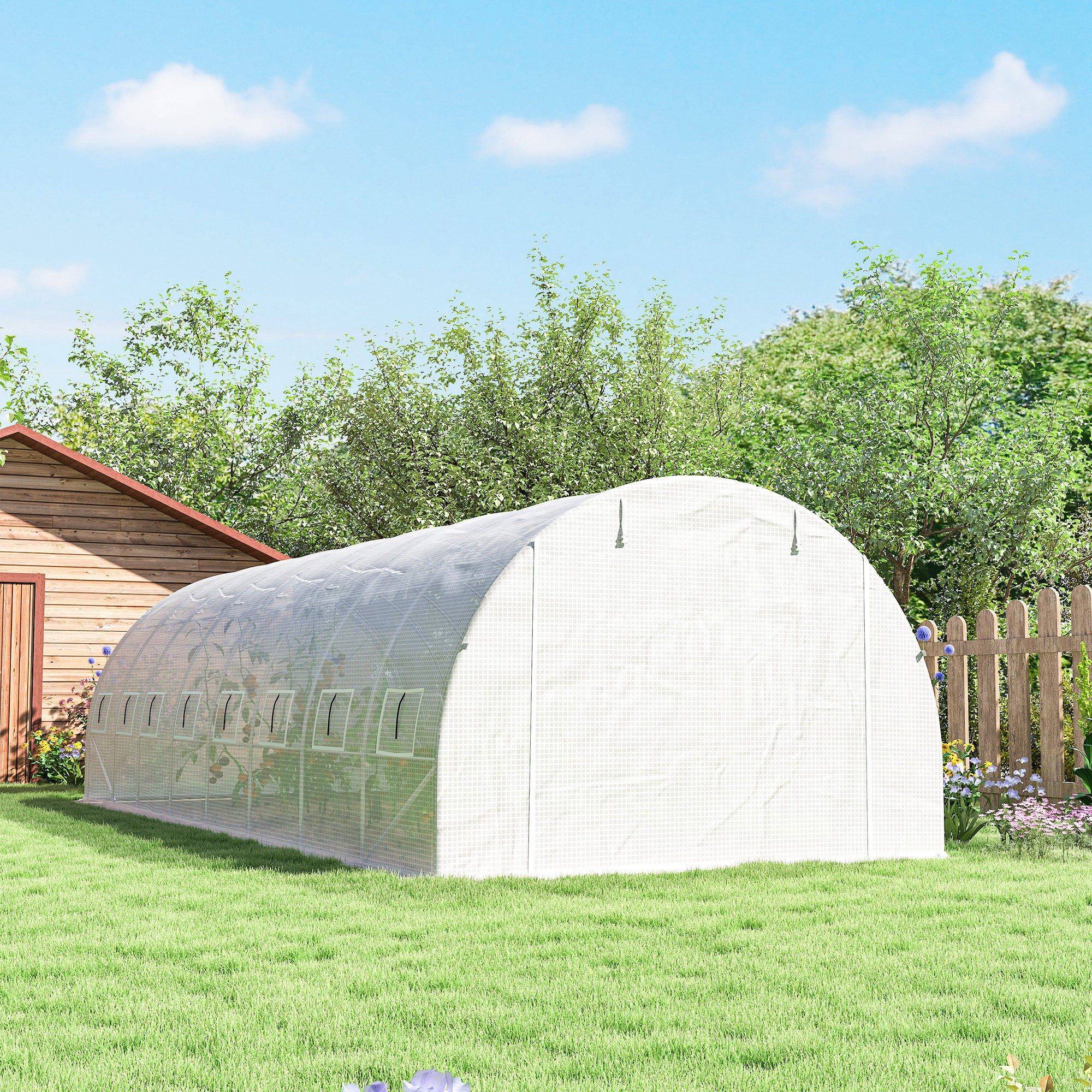 Serre tunnel 24m² dim. 8L x 3l x 2H m - 16 fenêtres, porte zippée - acier galvanisé PE haute densité blanc