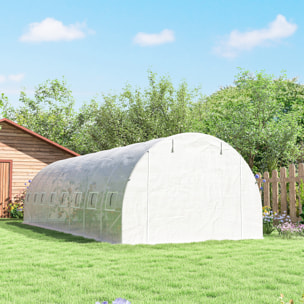 Serre tunnel 24m² dim. 8L x 3l x 2H m - 16 fenêtres, porte zippée - acier galvanisé PE haute densité blanc